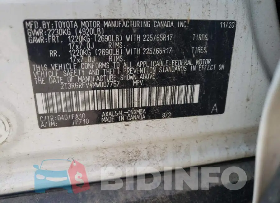 2T3R6RFV4MW007757 Photo# 10