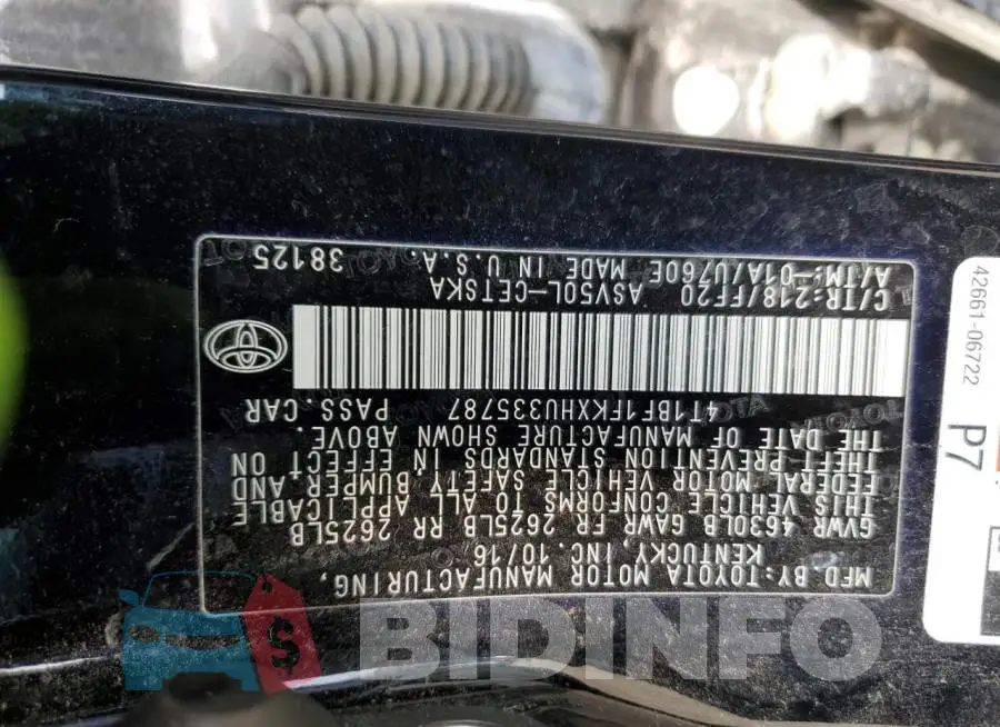 4T1BF1FKXHU335787 Photo# 13