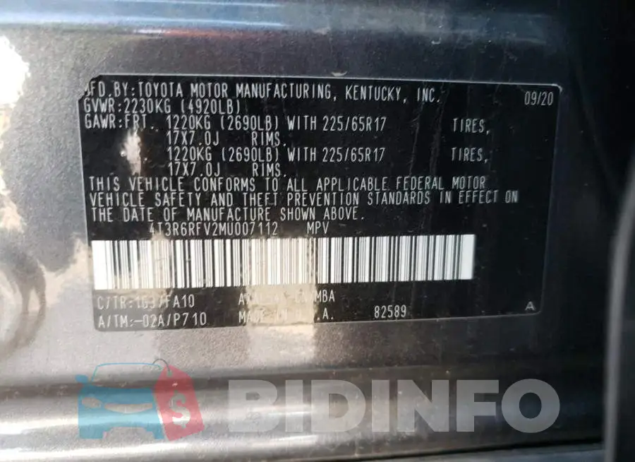 4T3R6RFV2MU007112 Photo# 13