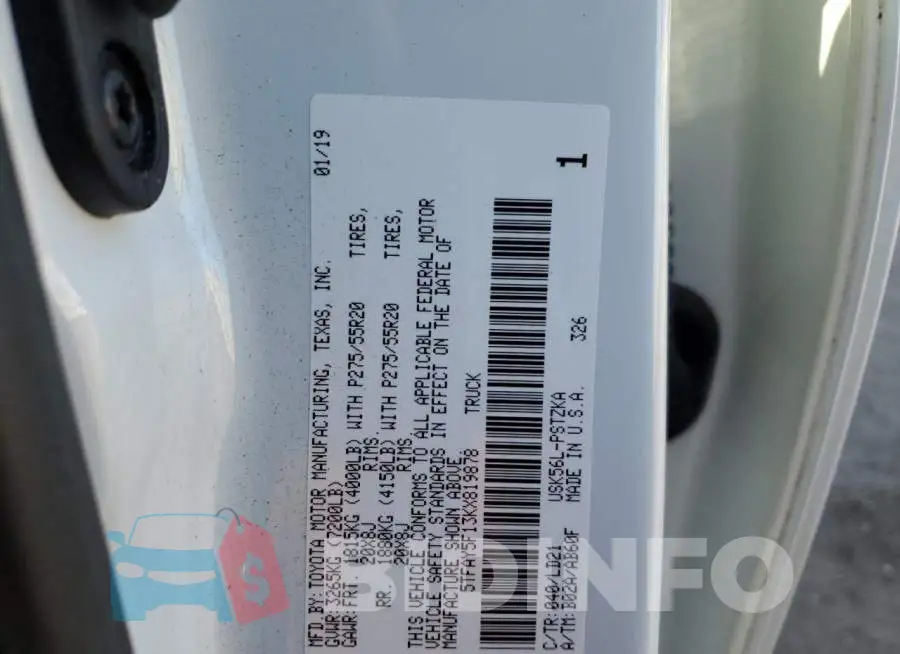 5TFAY5F13KX819878 Photo# 13