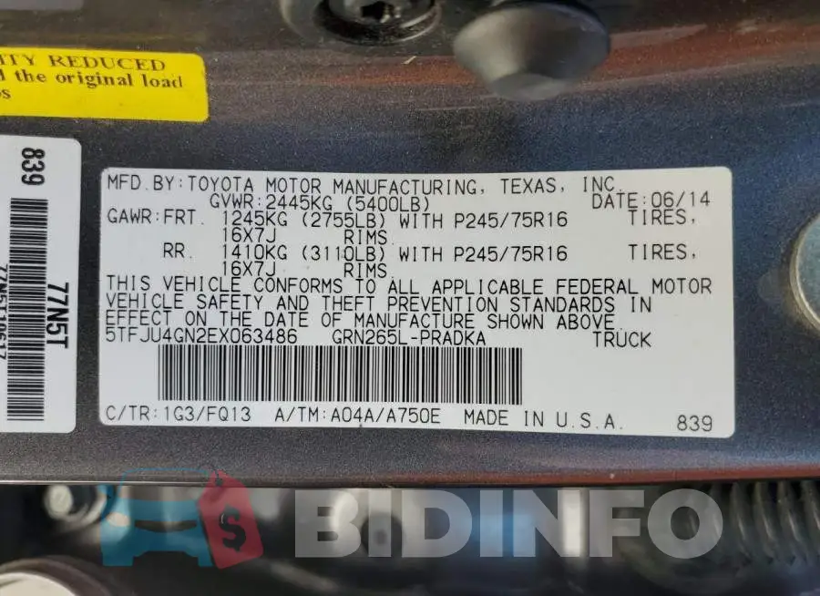 5TFJU4GN2EX063486 Photo# 13