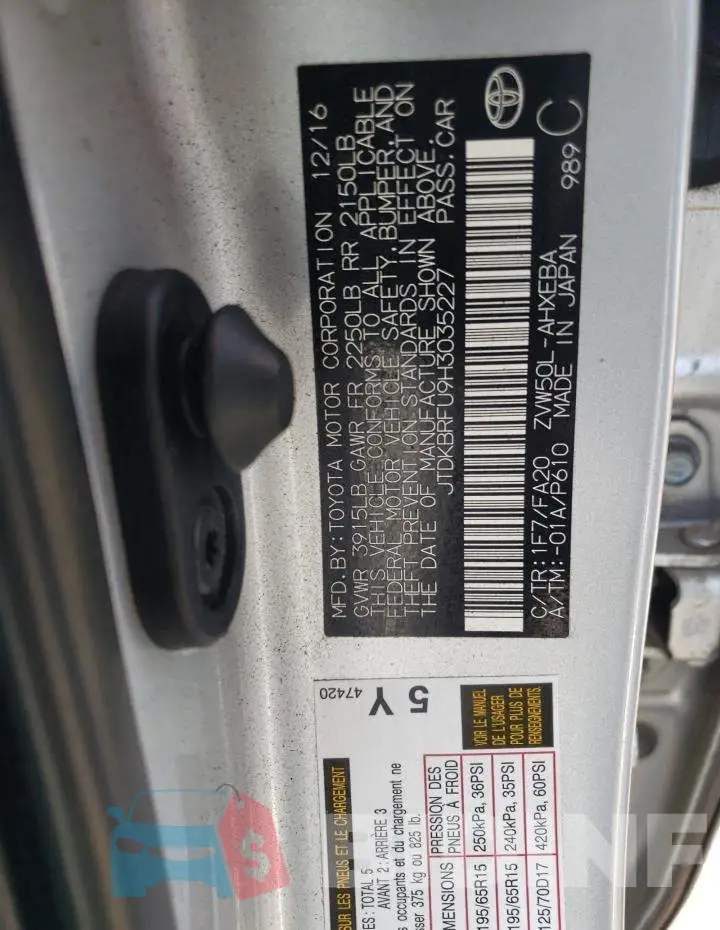 JTDKBRFU9H3035227 Photo# 10