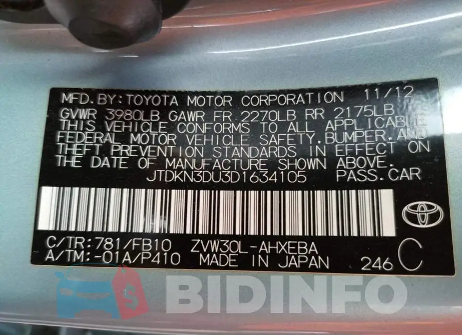 JTDKN3DU3D1634105 Photo# 13
