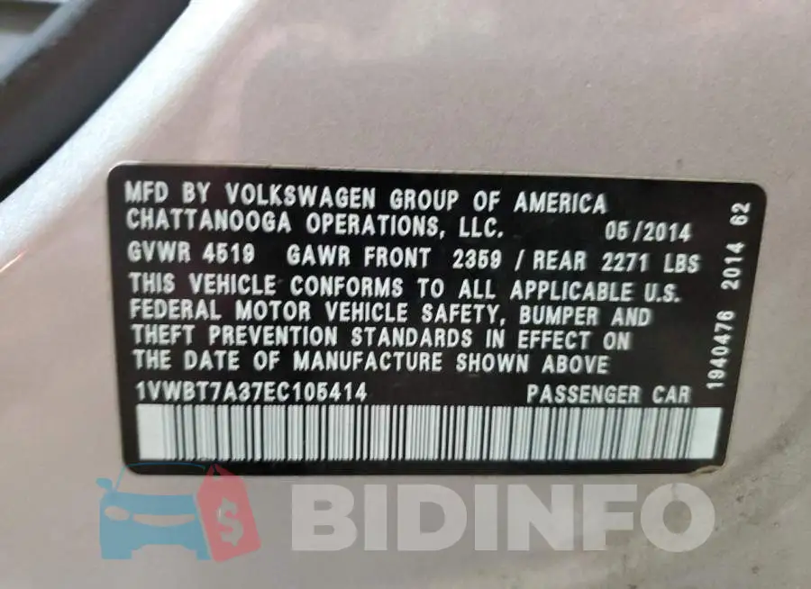 1VWBT7A37EC105414 Photo# 12