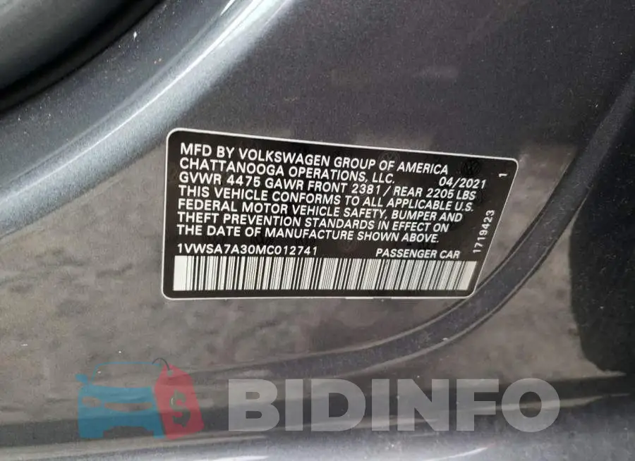 1VWSA7A30MC012741 Photo# 12