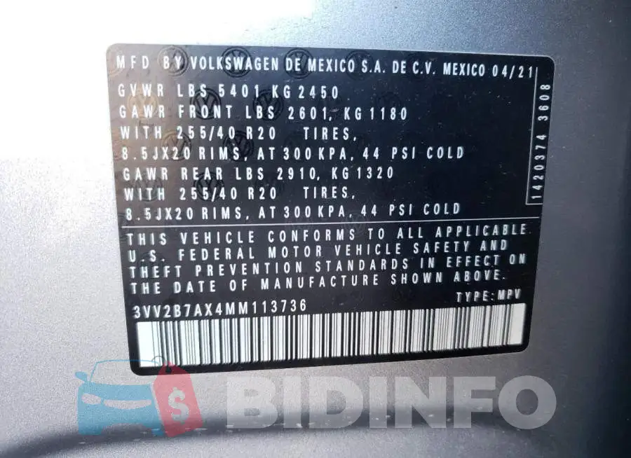 3VV2B7AX4MM113736 Photo# 13
