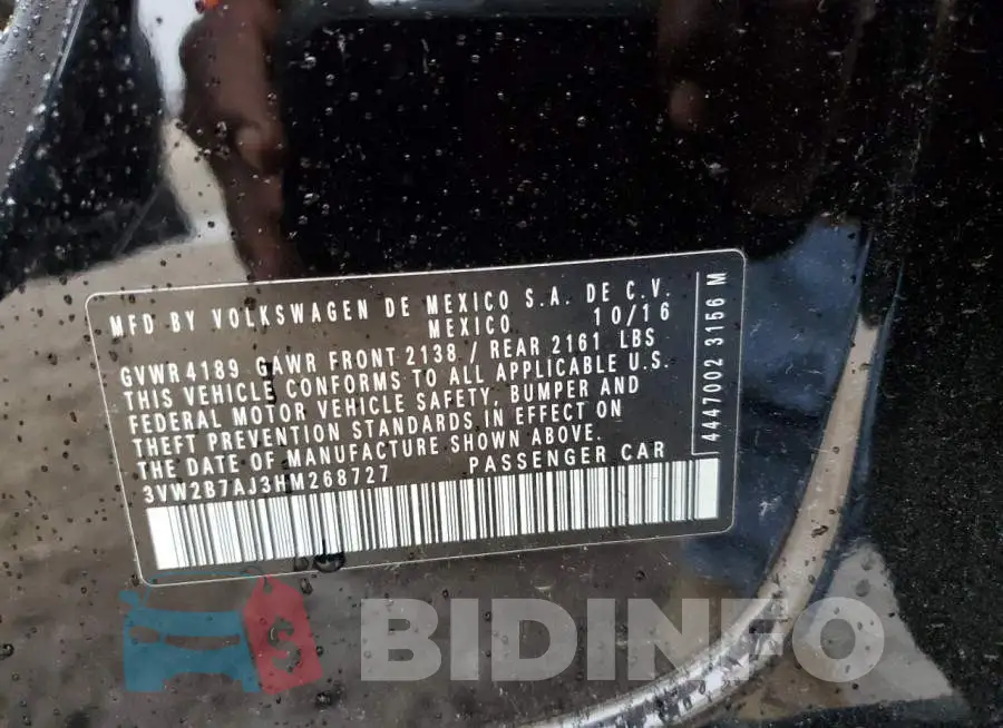 3VW2B7AJ3HM268727 Photo# 13