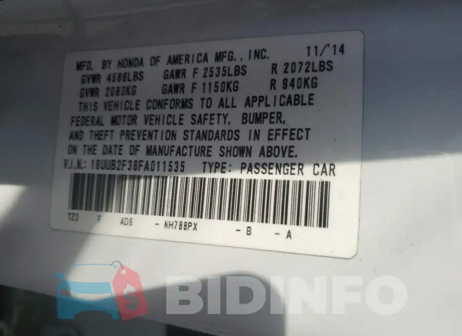 19UUB2F38FA011535 Photo# 13