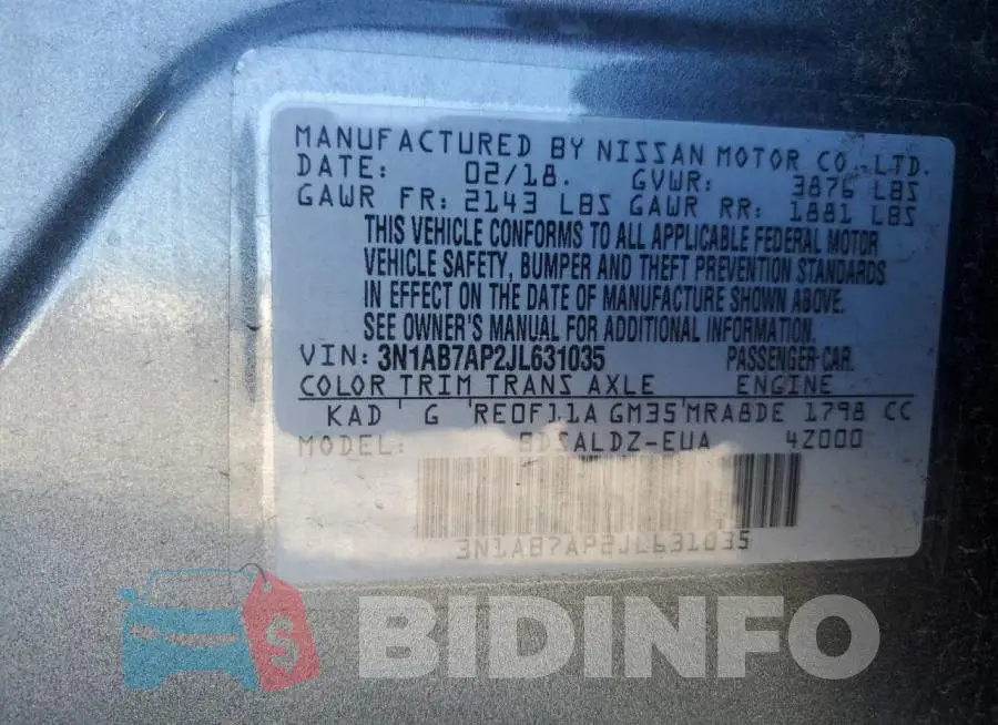 3N1AB7AP2JL631035 Photo# 12