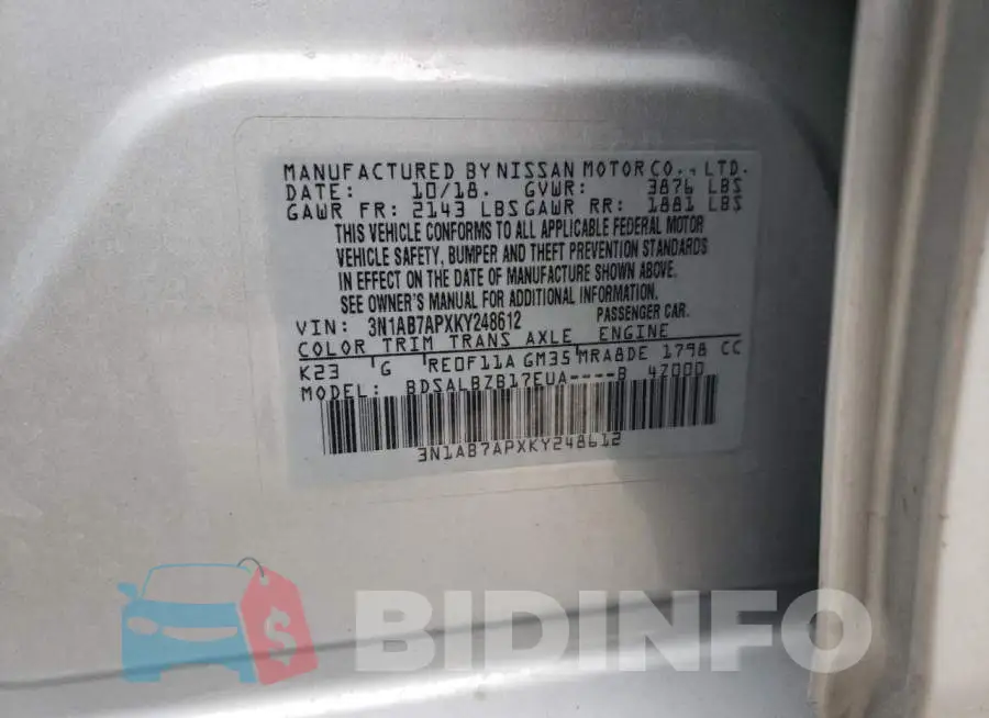 3N1AB7APXKY248612 Photo# 12