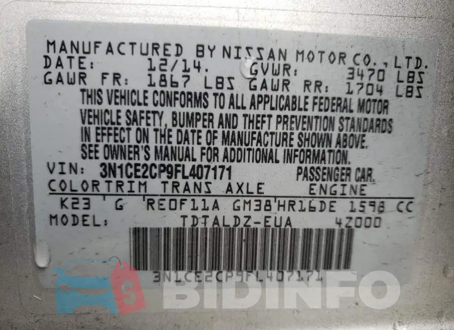 3N1CE2CP9FL407171 Photo# 13