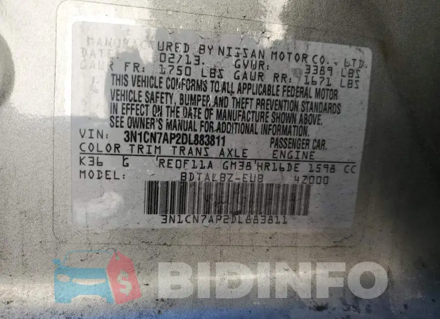 3N1CN7AP2DL883811 Photo# 13