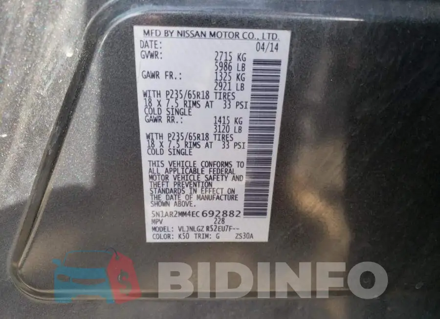 5N1AR2MM4EC692882 Photo# 10