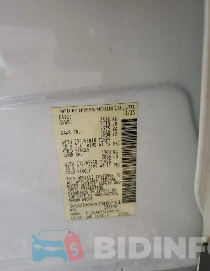 5N1AZ2MG4FN286231 Photo# 13