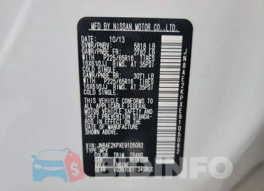 JN8AE2KPXE9105082 Photo# 13
