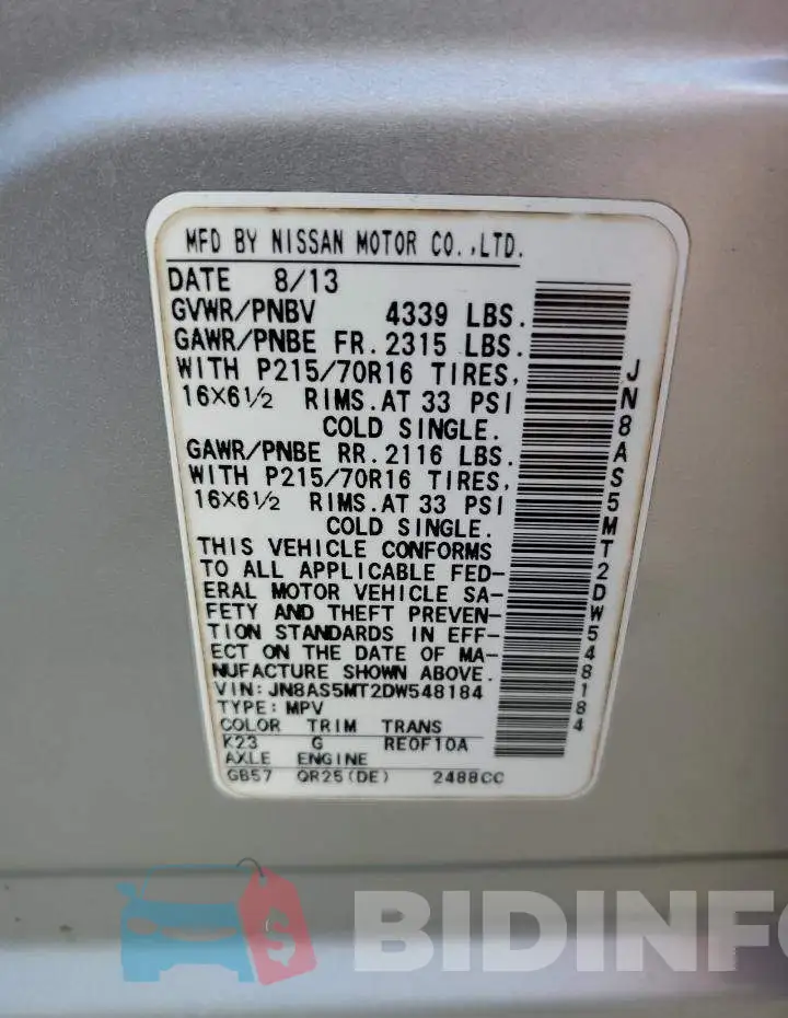 JN8AS5MT2DW548184 Photo# 13