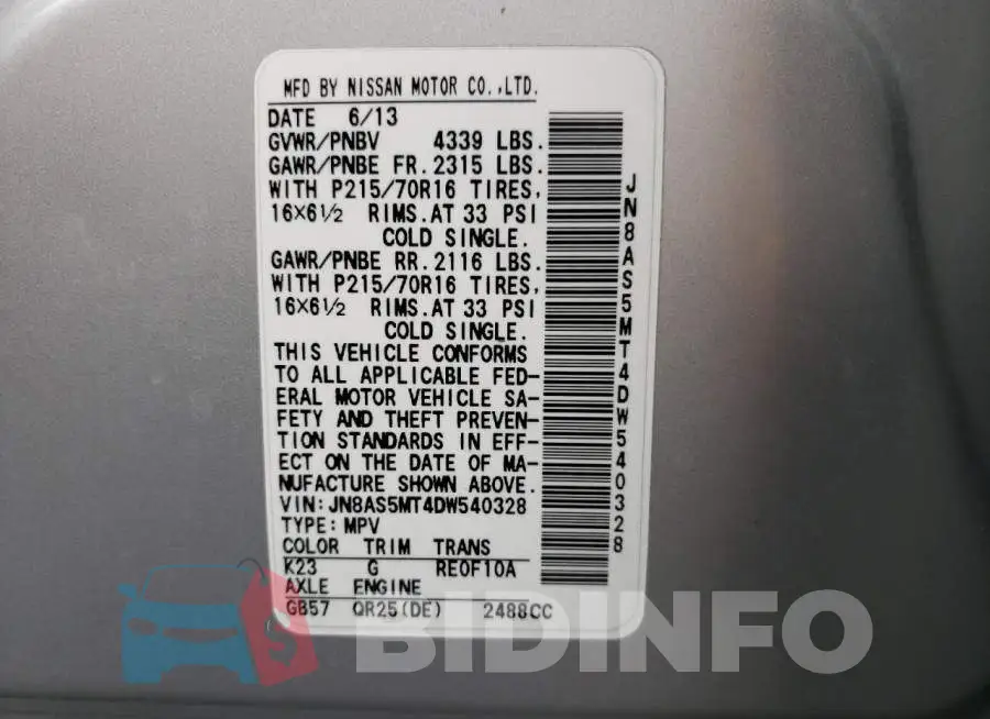 JN8AS5MT4DW540328 Photo# 10