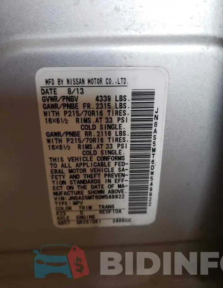 JN8AS5MT6DW549922 Photo# 12