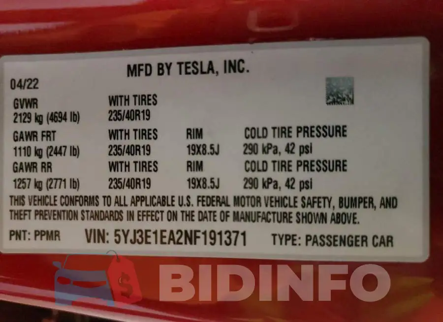 5YJ3E1EA2NF191371 Photo# 13