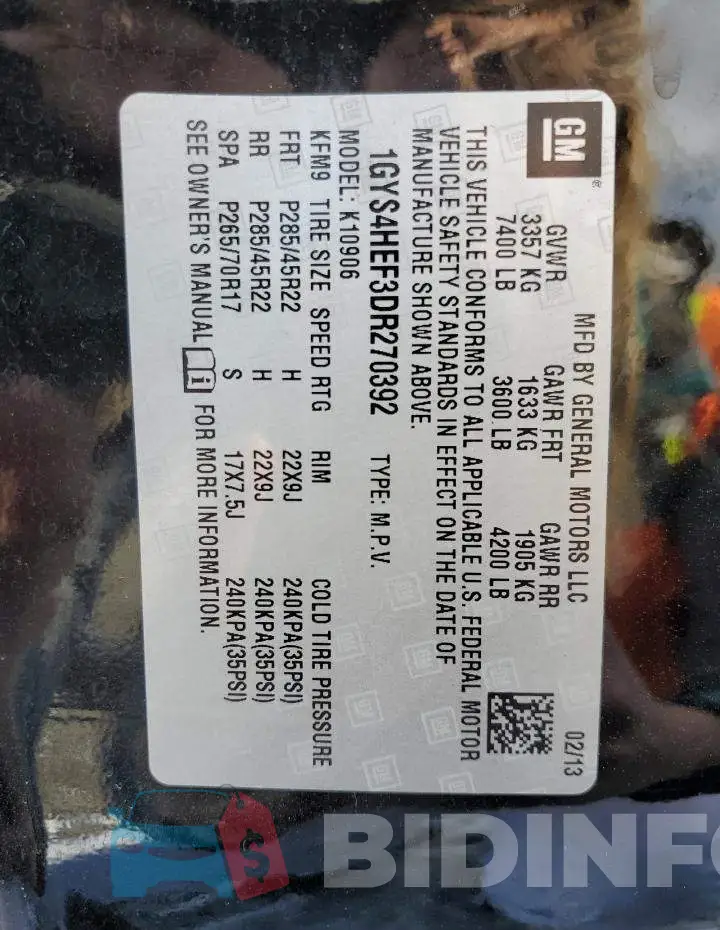 1GYS4HEF3DR270392 Photo# 10