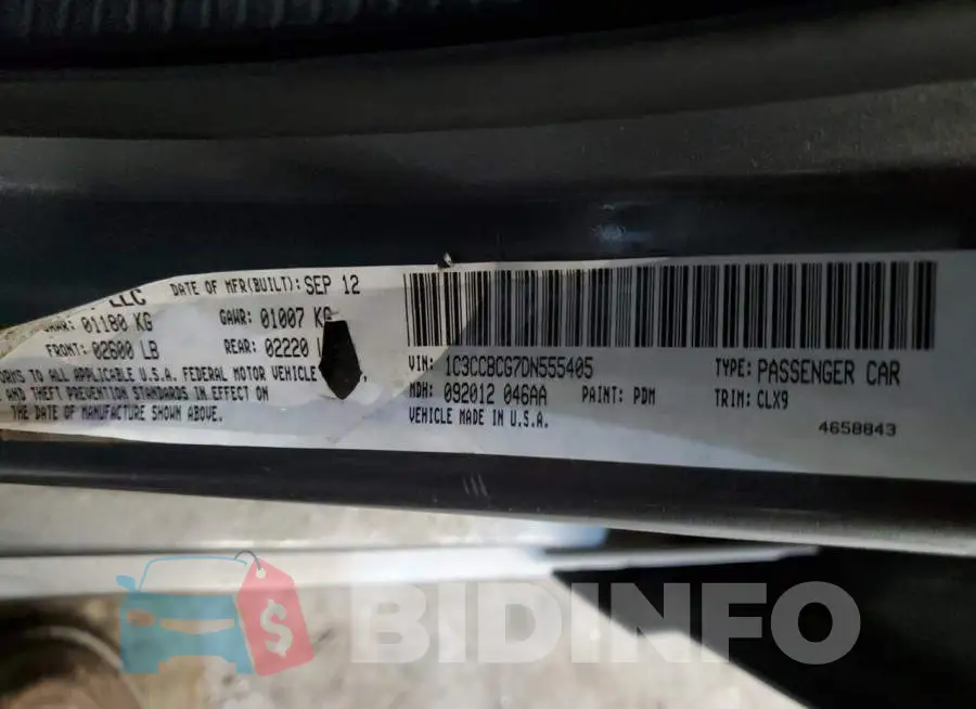 1C3CCBCG7DN555405 Photo# 12