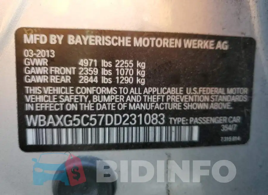 WBAXG5C57DD231083 Photo# 10