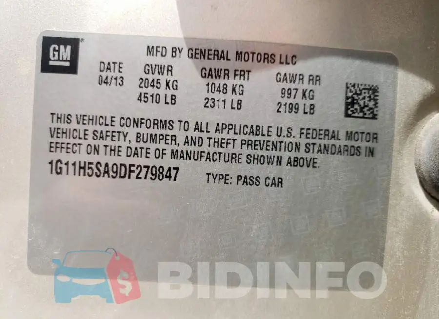 1G11H5SA9DF279847 Photo# 10