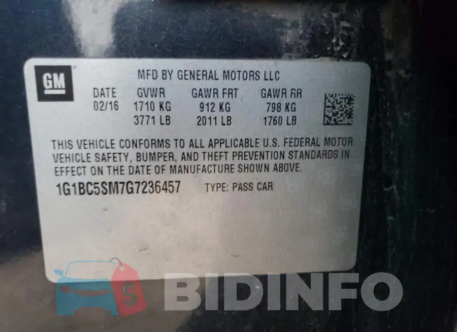 1G1BC5SM7G7236457 Photo# 12