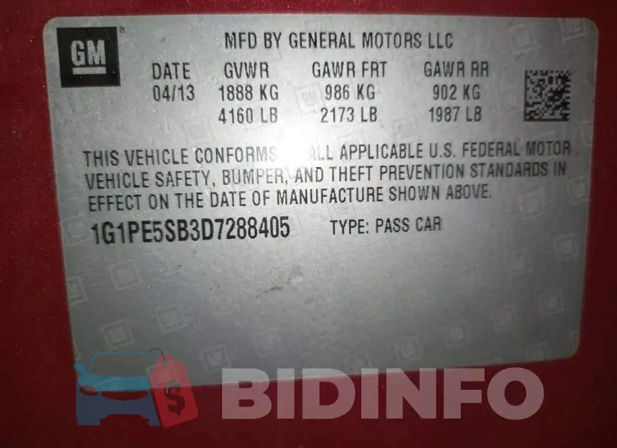 1G1PE5SB3D7288405 Photo# 12