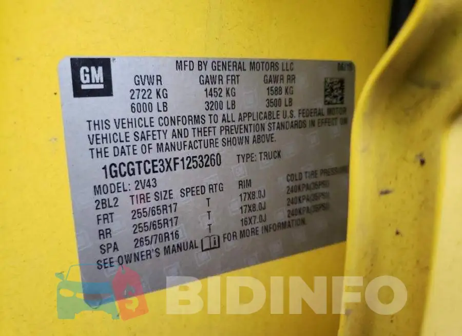 1GCGTCE3XF1253260 Photo# 12