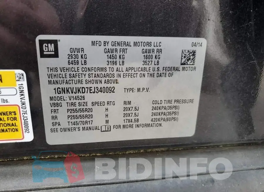 1GNKVJKD7EJ340092 Photo# 10