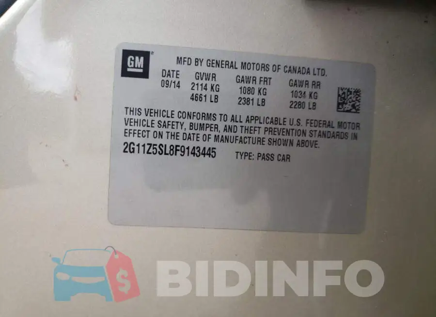 2G11Z5SL8F9143445 Photo# 10