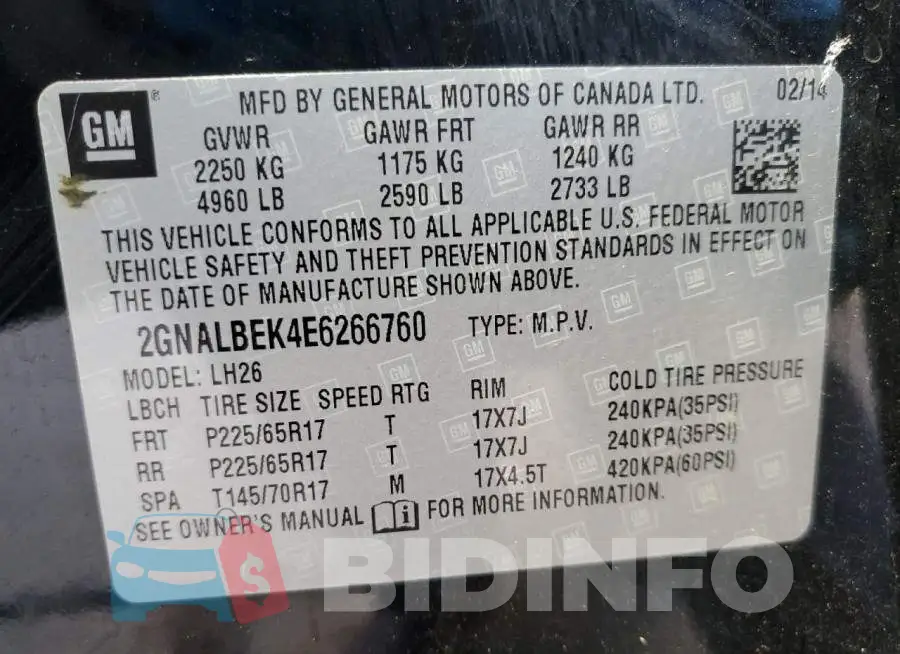 2GNALBEK4E6266760 Photo# 13