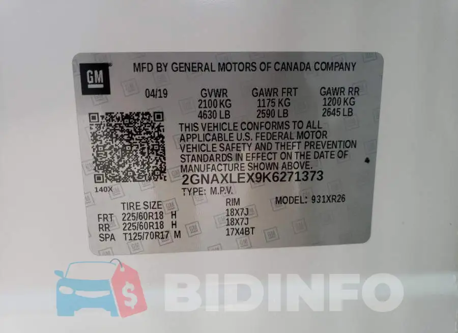 2GNAXLEX9K6271373 Photo# 13