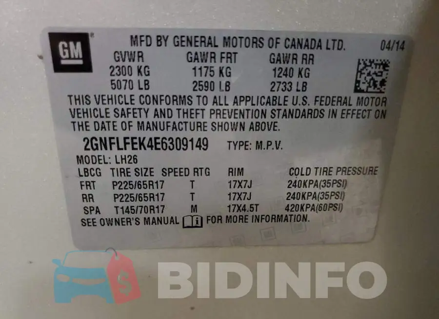 2GNFLFEK4E6309149 Photo# 13