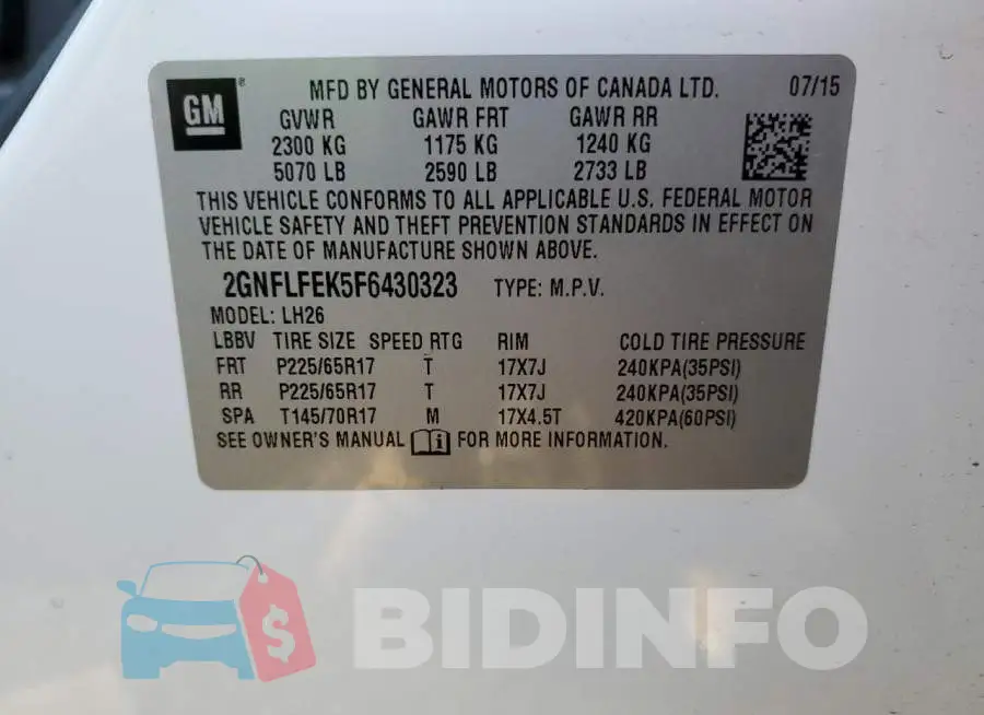 2GNFLFEK5F6430323 Photo# 13