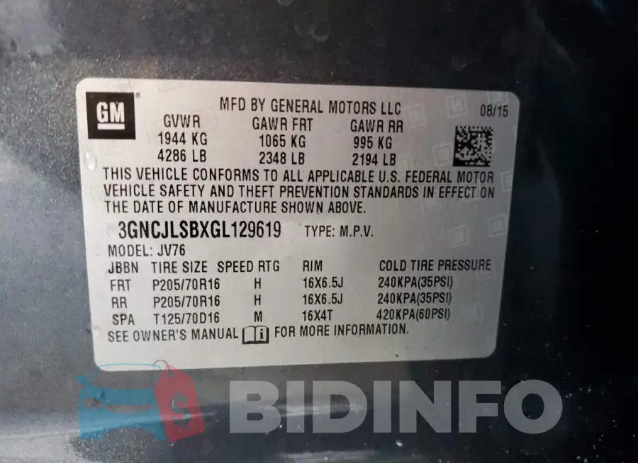 3GNCJLSBXGL129619 Photo# 10