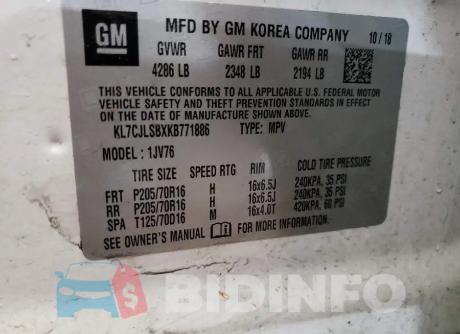 KL7CJLSBXKB771886 Photo# 13