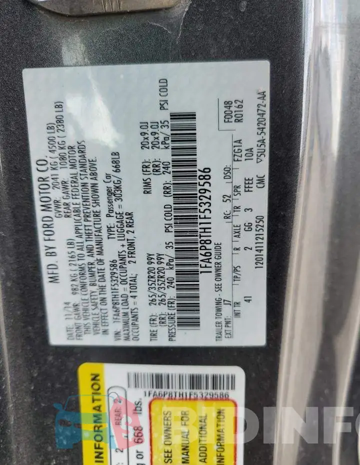 1FA6P8TH1F5329586 Photo# 10