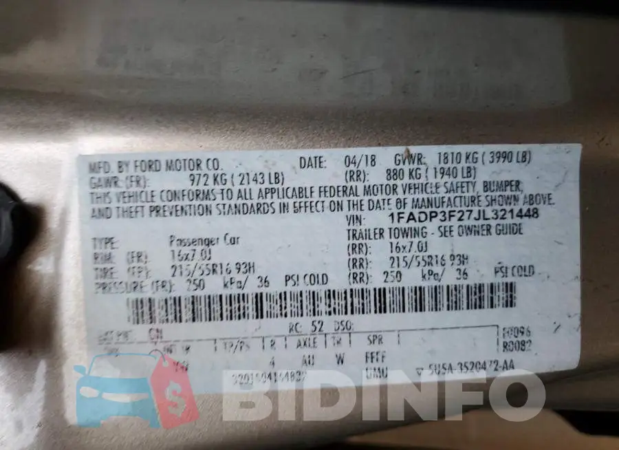 1FADP3F27JL321448 Photo# 10