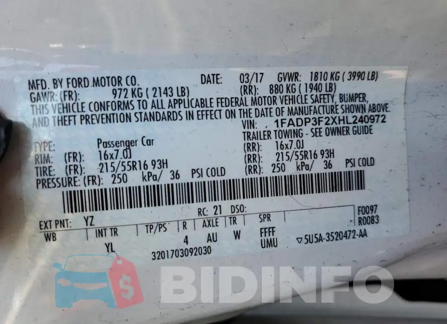 1FADP3F2XHL240972 Photo# 10