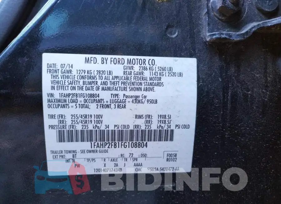 1FAHP2F81FG108804 Photo# 10
