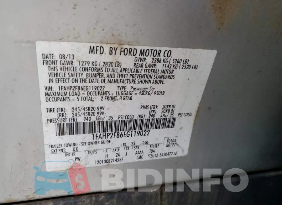 1FAHP2F86EG119022 Photo# 12