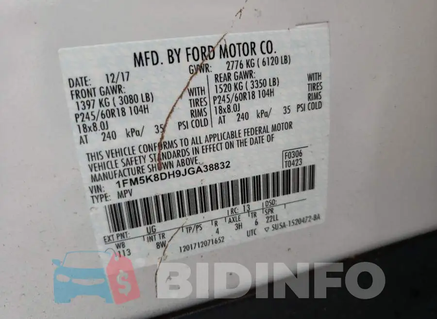 1FM5K8DH9JGA38832 Photo# 10