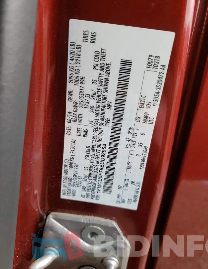1FMCU0F78EUD92954 Photo# 13
