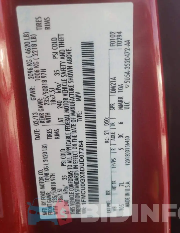 1FMCU0GX8DUD07284 Photo# 13