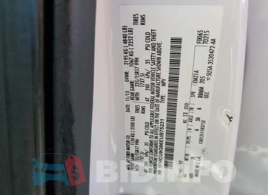 1FMCU9G96EUB75231 Photo# 10