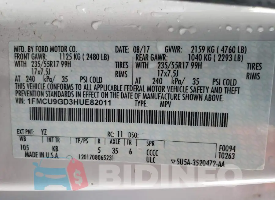 1FMCU9GD3HUE82011 Photo# 13