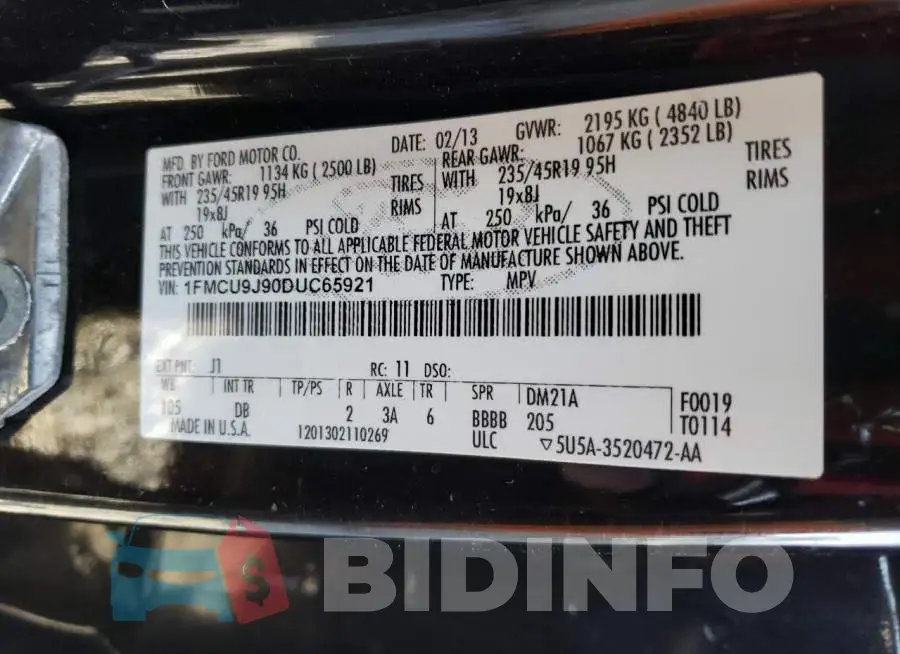1FMCU9J90DUC65921 Photo# 13