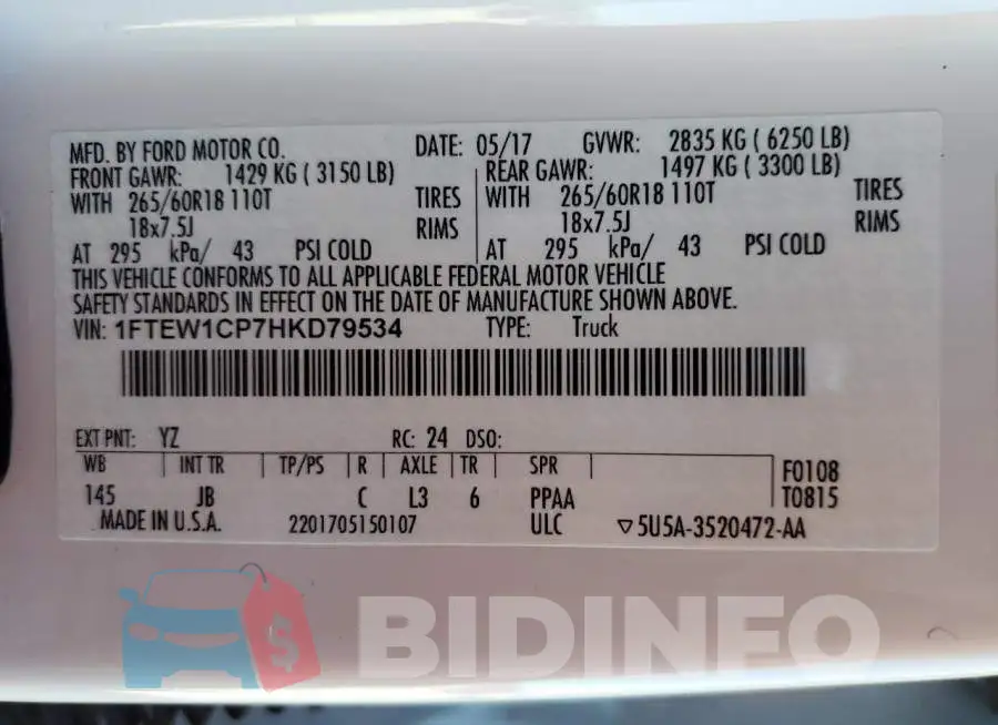 1FTEW1CP7HKD79534 Photo# 12